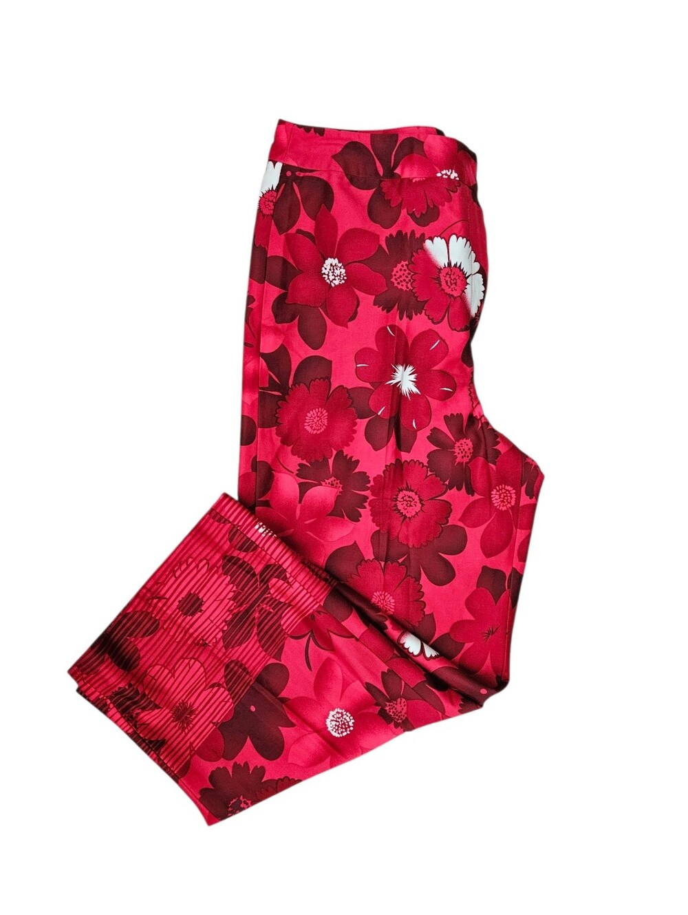 NWT WILLI SMITH Red Floral Border Cropped Pants | SZ 10